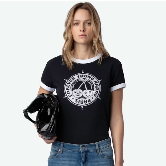 Zadig & Voltaire Walk Diamanté Insignia BC Blason Strass Ringer Tee Rhinestone - Picture 5 of 10